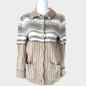 Vintage Eddie Bauer Women's Collared Button Down Aztec Jacket Sweater Size M